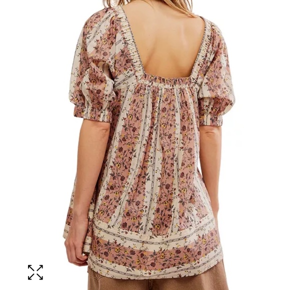 Free People Floral Puff Sleeve Top - Pink and Cream - Picture 2 of 10